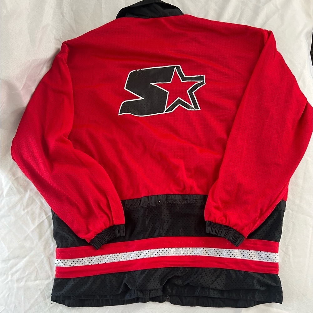 Vintage Starter Jacket Red Black Y2K Windbreaker Streetwear Oversized 90s Large - Picture 5 of 6
